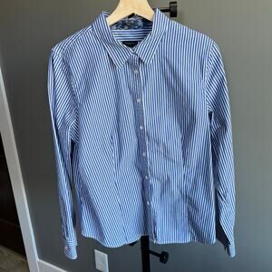Talbots Blue and White Striped Button Up Shirt Top Size 14
